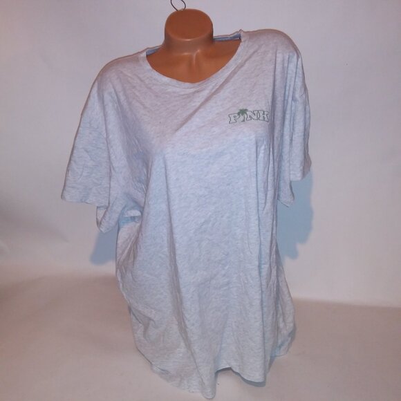 Victoria Secret PINK T Shirt VS Tee Gray Marl Green Logo Crew Neck Short Sleeve - Picture 5 of 11